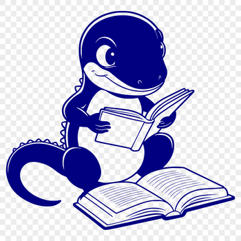 SVG illustration of a salamander holding a book with a curious expression.