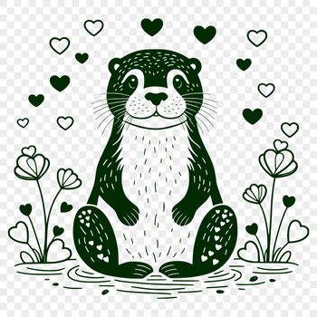 An illustration of a swimming otter surrounded by aquatic plants.