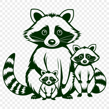 Illustrated raccoon design in vector format, suitable for cutting machine or laser cutter projects.