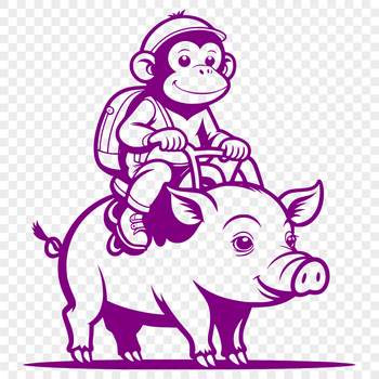 An illustration of a monkey's face merged with a pig's body, created as vector art.