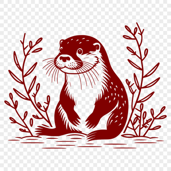 A detailed illustration of a river otter in a garden setting amidst floral elements.