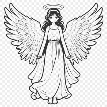 A single-line vector illustration of a traditional angel with wings, suitable for digital design and cutting projects.