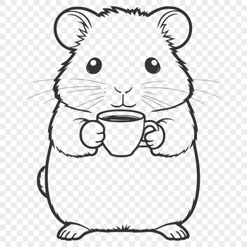 A small, furry hamster sitting on a miniature coffee cup.