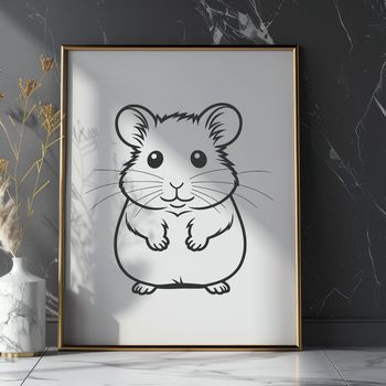 A small, furry hamster standing on its hind legs, depicted in simple vector lines.