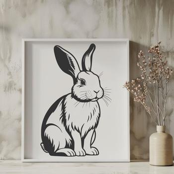 An isolated SVG design of a rabbit depicted from head to tail, suitable for various creative uses.