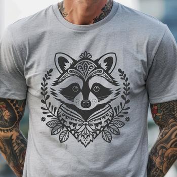A mischievous raccoon surrounded by floral elements in a vector format.