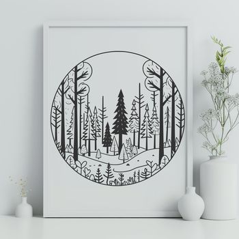 Illustration of a forest with various trees and foliage in a vector format.