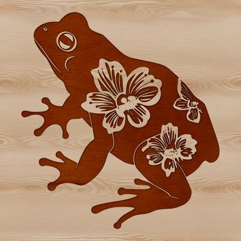A simple illustration of a wild toad sitting on a patch of colorful flowers.