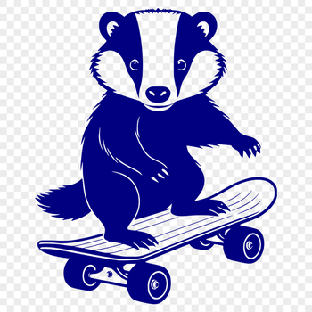 A detailed illustration of a wild badger standing on hind legs, holding a skateboard.