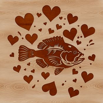 A digital illustration of a Crappie fish with love hearts incorporated into its design.