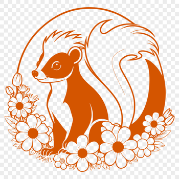 A skunk with a distinctive black and white striped pattern, depicted in simple line art style suitable for vector editing.