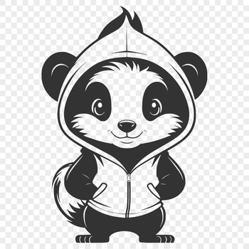 A simple illustration of a skunk with a distinctive black and white striped body.