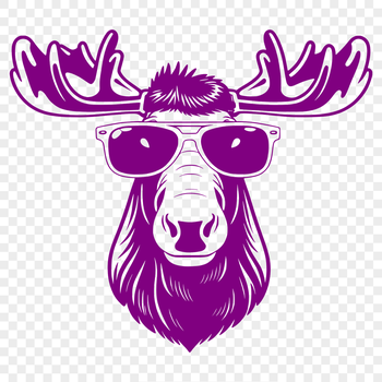 A large wild animal with antlers and fur, wearing sunglasses in a casual pose.