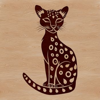 A wild big cat with a distinctive coat pattern sits on its haunches.