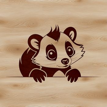 A cartoon skunk peeking out from behind a tree trunk.