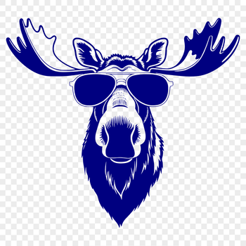 A cartoon moose wearing trendy sunglasses in a playful pose.