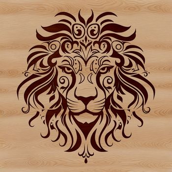 A detailed illustration of a lion's head with intricate features, suitable for vector art and design projects.