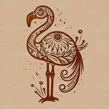 A pink bird with long neck and legs, typical of the flamingo species.