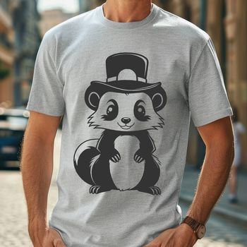 An illustration of a skunk wearing a hat, depicted in vector style.
