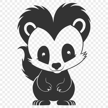A skunk with distinctive black and white stripes standing on its hind legs.