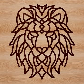 A simple line drawing of a lion's head, a wild animal commonly found in savannas and grasslands.