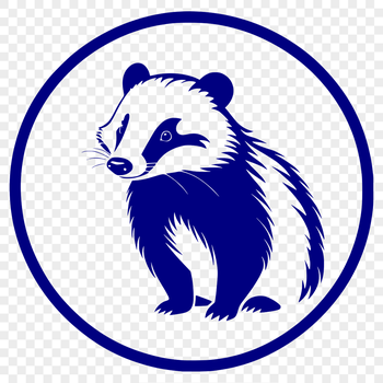 A close-up illustration of a badger's face with distinctive white stripes on its forehead.