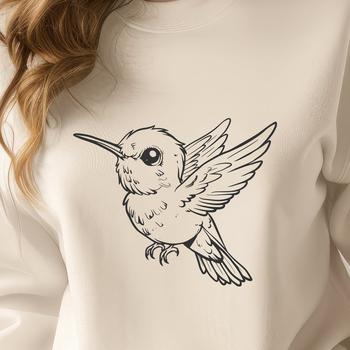 A detailed illustration of a hummingbird in mid-flight, rendered as a scalable vector graphic.