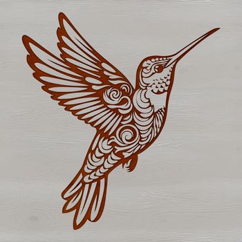 A colorful illustration of a flying hummingbird in ornate detail, suitable for use as vector art or clip art.