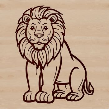 A sitting lion, depicted in a stylized vector format.