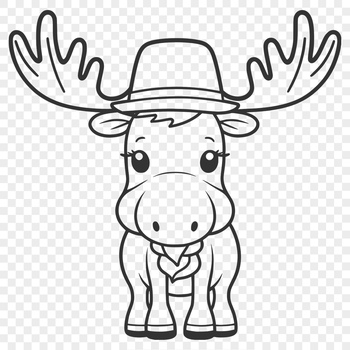 An illustration of a wild moose with an accessory hat.