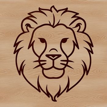 A simple line drawing of a lion's head, depicted as a big cat with distinctive facial features.
