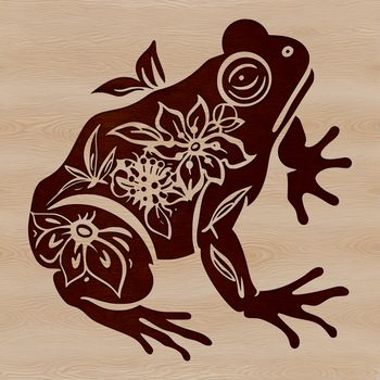 A stylized illustration of a wild amphibian sitting on a floral background.