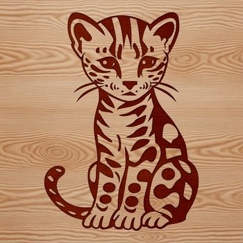 A close-up illustration of a sitting ocelot, highlighting its distinctive markings and fur patterns.