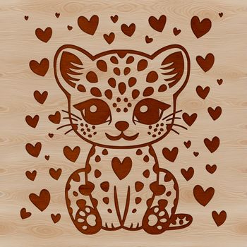 A close-up illustration of a wild ocelot sitting with a calm expression.