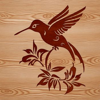 A colorful hummingbird in mid-flight surrounded by floral elements.