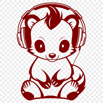 A wild skunk with headphones on its head, depicted in vector format.