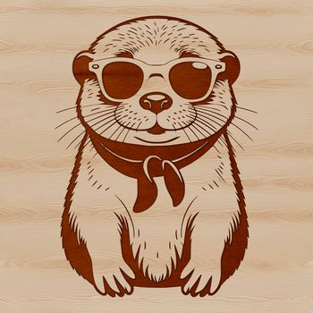 A smiling otter wearing sunglasses in a playful pose.