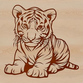 Illustrative vector art of a tiger cub resting, suitable for digital design and cutting projects.