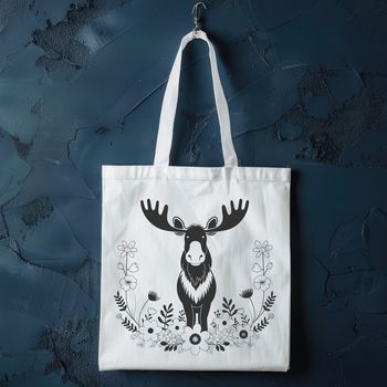 A detailed vector illustration of a moose in a forest setting with foliage and branches.