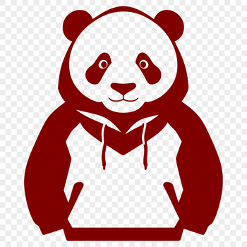 A simple illustration of a giant panda wearing a hooded sweatshirt.