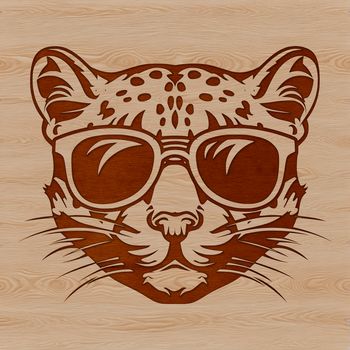 A wild ocelot's head is depicted in this vector illustration, showcasing its distinctive markings and facial features.
