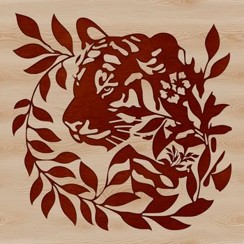 Close-up illustration of a tiger's head, showcasing its distinctive features as a wild animal.