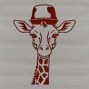 A cartoon giraffe illustration with a hat on its head.