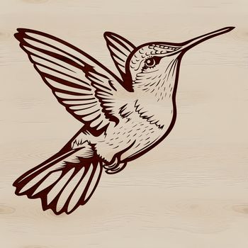A colorful hummingbird in mid-air, its wings beating rapidly as it hovers near flowers.