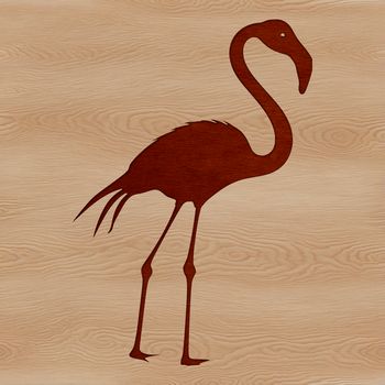 An illustration of a pink flamingo with long neck and legs, typical of wild birds found in tropical regions.
