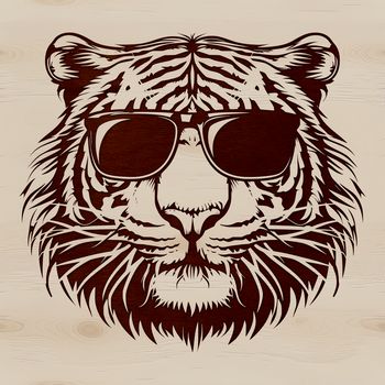 An illustration of a tiger's head wearing sunglasses, created as vector art.