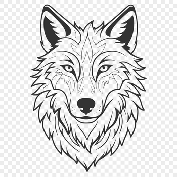 A detailed illustration of a wolf's head with intricate features.