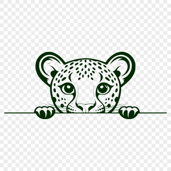 A detailed illustration of a big cat's face, with piercing eyes peeking out from behind foliage.