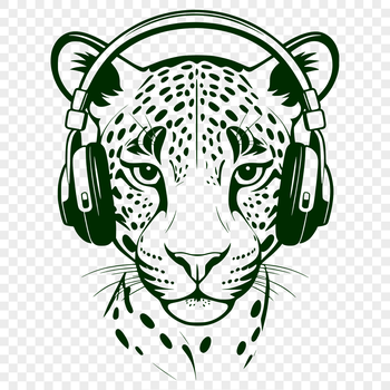 Illustration of a big cat with headphones, vector design suitable for cutting machines.