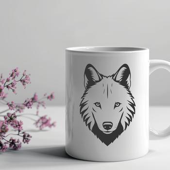 A high-resolution SVG image of a wolf's face with detailed features.